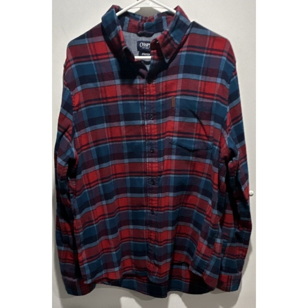 Plaid Flannel Stretch Button-Down Shirt Red /Blue Men's XL 2 shirts - Picture 2 of 11